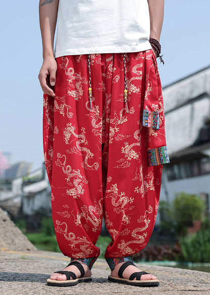 Chinese Style Black Print Ice Silk Loose Lantern Pants Summer Yt059