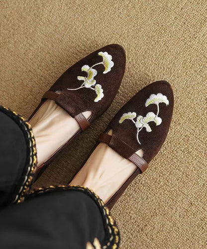 Chinese Style Black Suede Embroidered Chunky Loafer Shoes Yc029