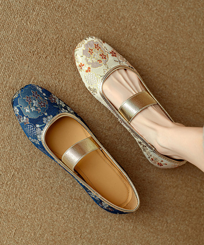 Blue for Splicing Style Shoes Chinese Embroidered Flat