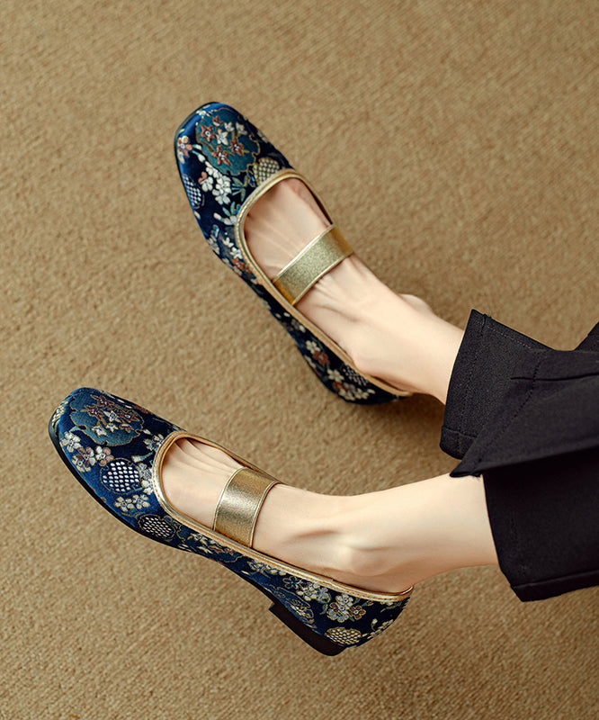 Blue for Splicing Style Shoes Chinese Embroidered Flat