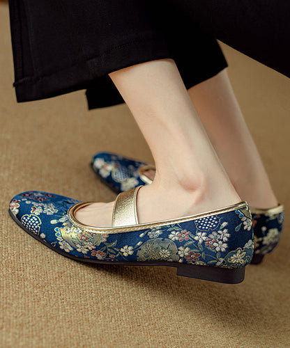 Blue for Splicing Style Shoes Chinese Embroidered Flat
