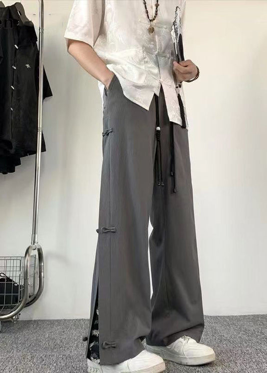 Chinese Style Dark Grey Fake Two Thin Ice Silk Pants Summer Yt055
