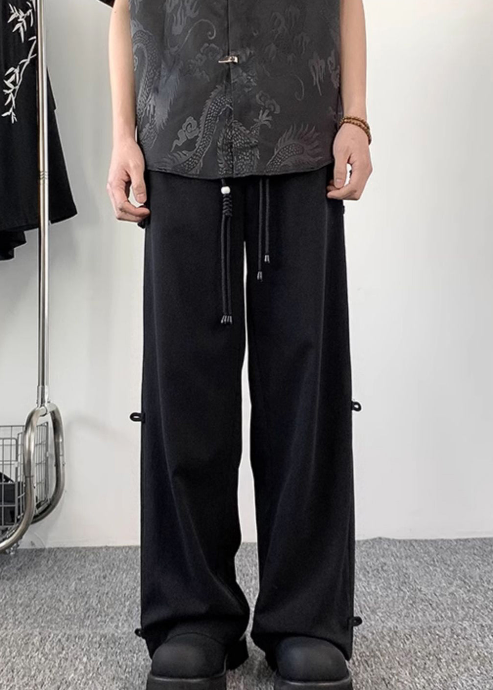 Chinese Style Dark Grey Fake Two Thin Ice Silk Pants Summer Yt055