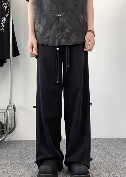 Chinese Style Dark Grey Fake Two Thin Ice Silk Pants Summer Yt055