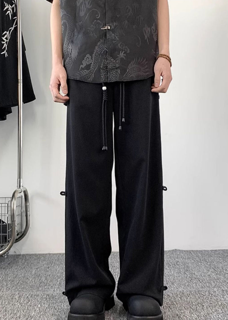 Chinese Style Dark Grey Fake Two Thin Ice Silk Pants Summer Yt055