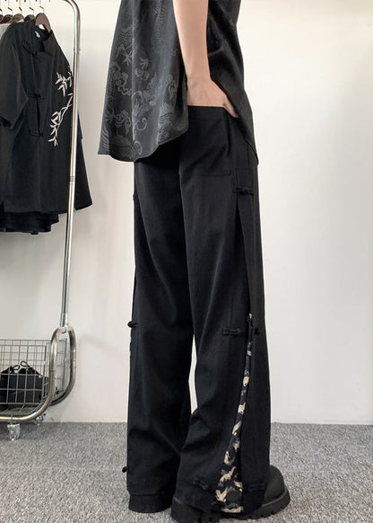 Chinese Style Dark Grey Fake Two Thin Ice Silk Pants Summer Yt055