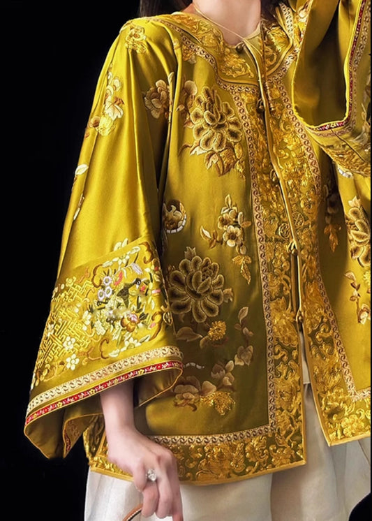 Chinese Style Gold Handmade Embroidered Coat Fall Wp042