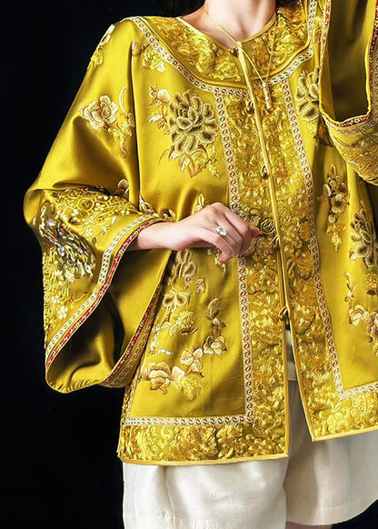 Chinese Style Gold Handmade Embroidered Coat Fall Wp042