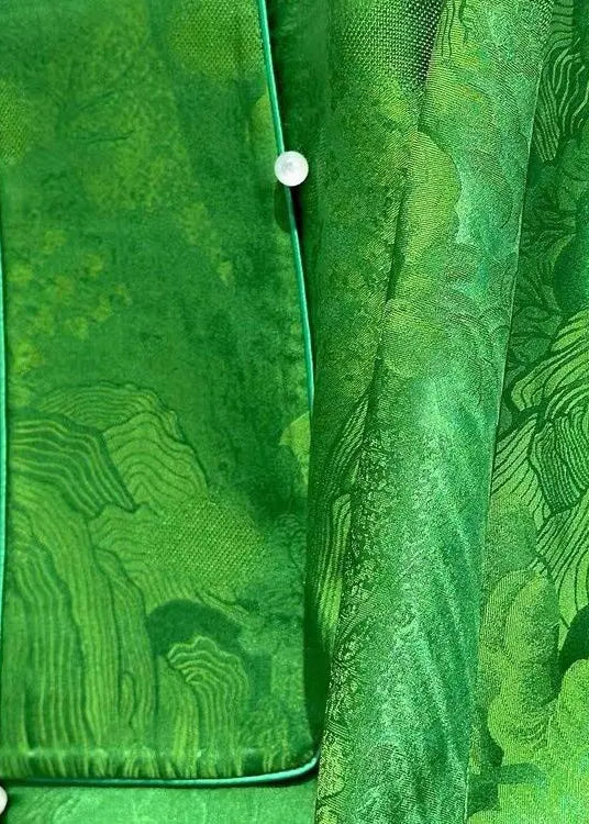 Chinese Style Green O Neck Button Silk Coats Long Sleeve Cg1026