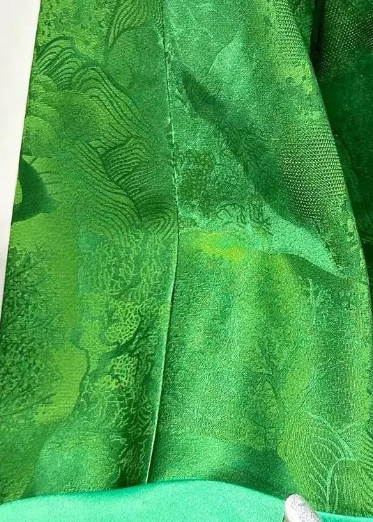 Chinese Style Green O Neck Button Silk Coats Long Sleeve Cg1026