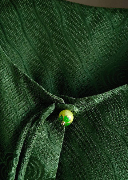 Chinese Style Green Tasseled Button Jacquard Silk Coats Spring Ly0977