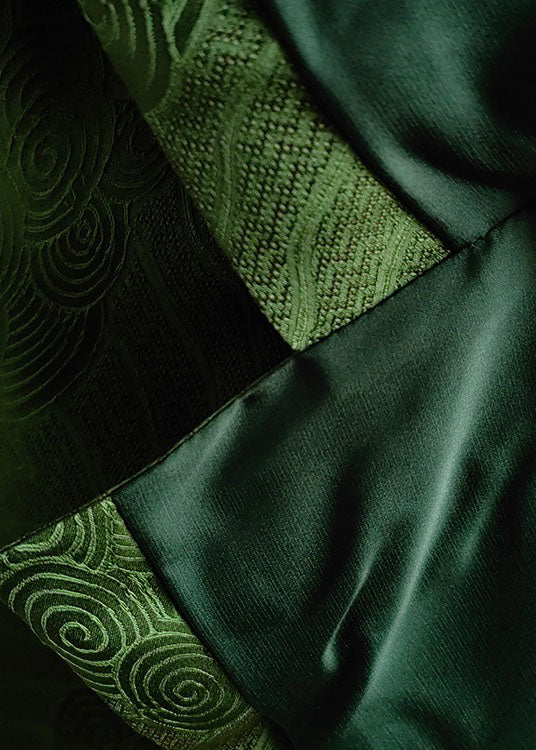 Chinese Style Green Tasseled Button Jacquard Silk Coats Spring Ly0977