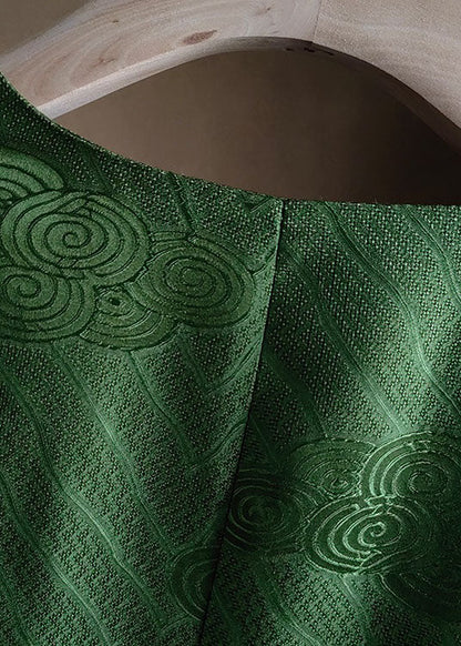 Chinese Style Green Tasseled Button Jacquard Silk Coats Spring Ly0977