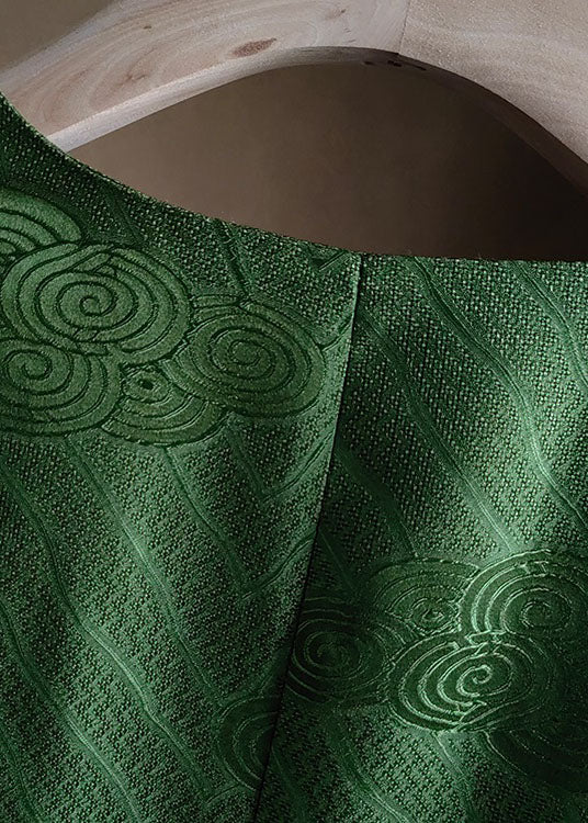 Chinese Style Green Tasseled Button Jacquard Silk Coats Spring Ly0977
