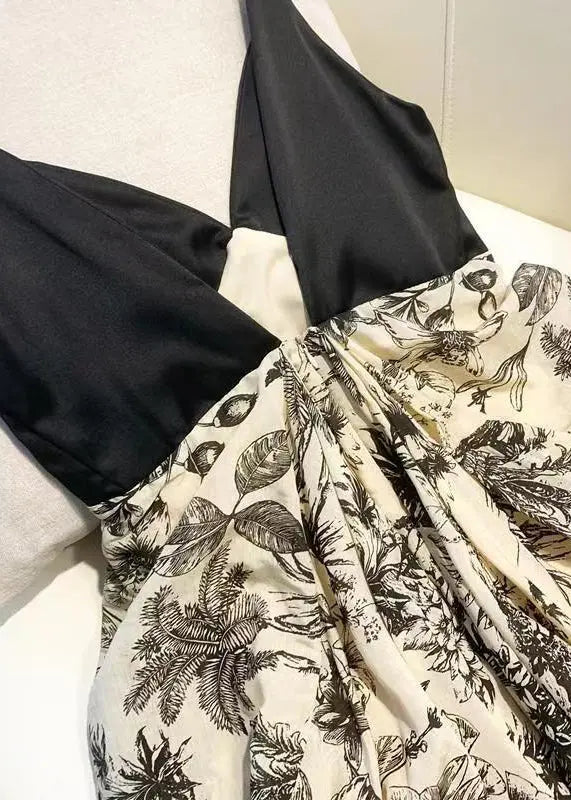 Chinese Style Ink Wash V-neck Open Back Suspender Long Dresses Summer Ha1006