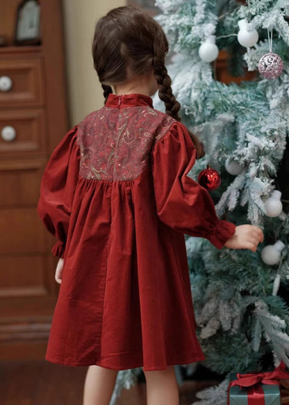 Chinese Style Mulberry Stand Collar Embroideried Corduroy Long Dress Spring Ye018
