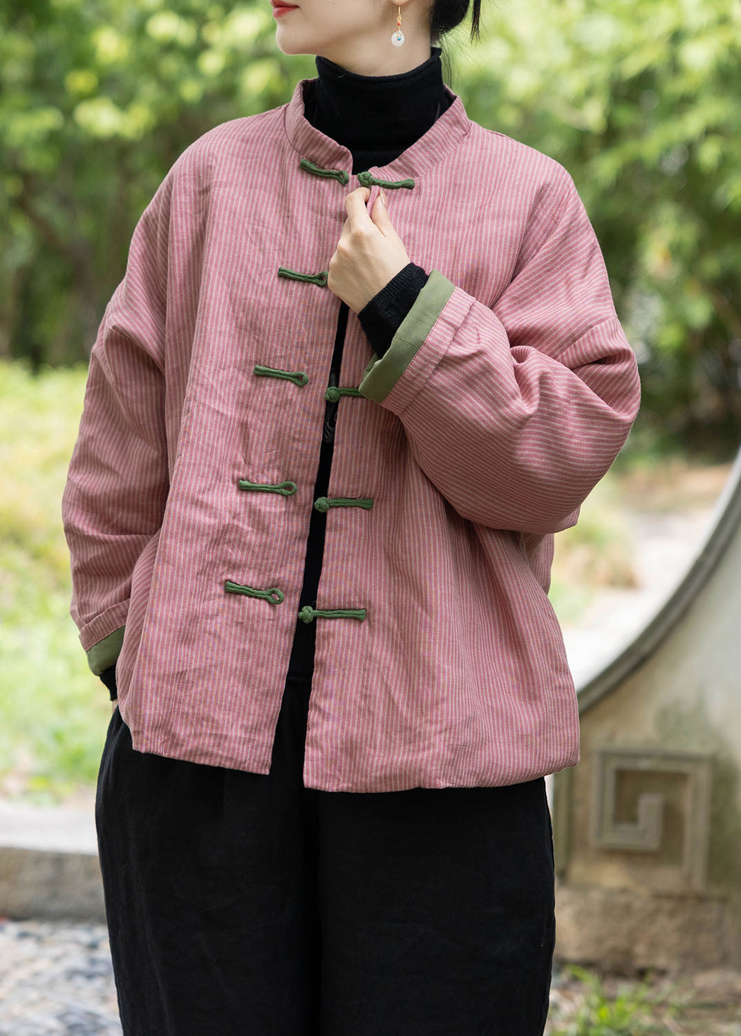 Chinese Style Pink Oriental Button Fine Cotton Filled Coat Spring Tj003