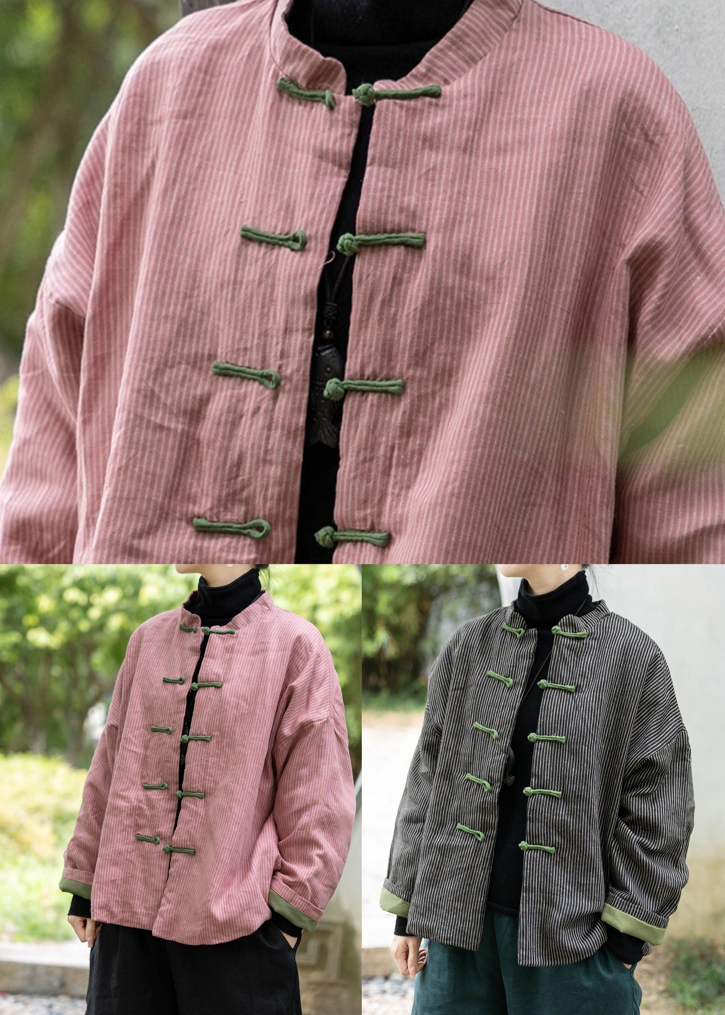 Chinese Style Pink Oriental Button Fine Cotton Filled Coat Spring Tj003