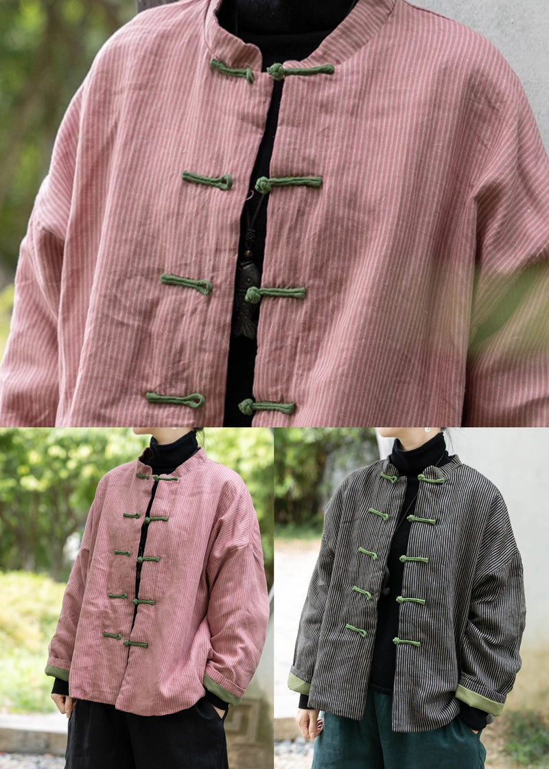 Black Fine Cotton Filled Coat Stand Collar Chinese Button Spring Tj004