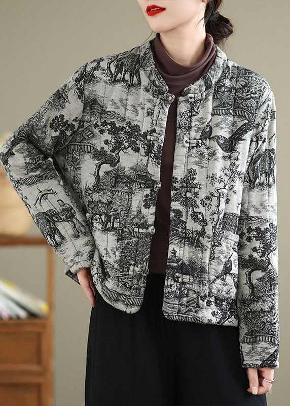 Chinese Style Print Oriental Button Fine Cotton Filled Coat Winter Ti019