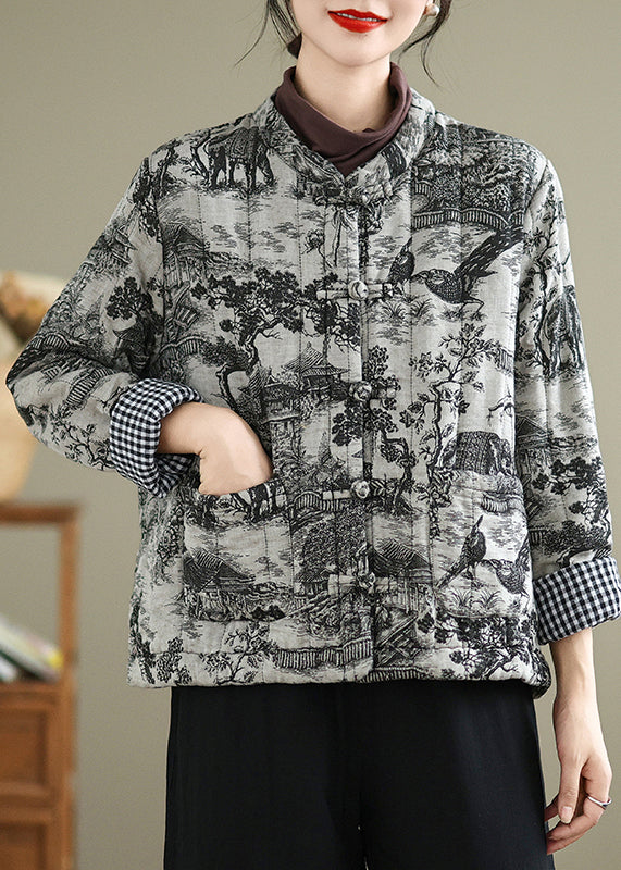 Chinese Style Print Oriental Button Fine Cotton Filled Coat Winter Ti019