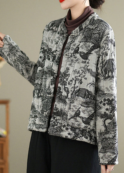 Chinese Style Print Oriental Button Fine Cotton Filled Coat Winter Ti019