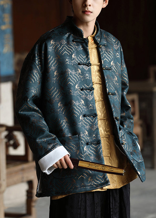 Chinese Style Red Button Pockets Silk Coat Fall Wj030