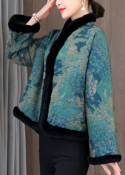 Chinese Style Red Fur Collar Print Patchwork Cotton Filled Coats Winter Qg044