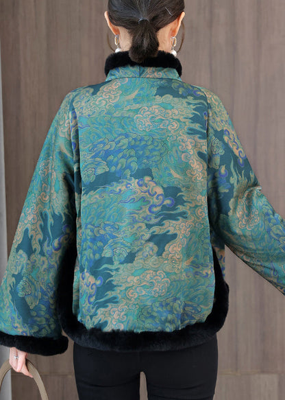 Chinese Style Red Fur Collar Print Patchwork Cotton Filled Coats Winter Qg044