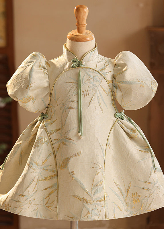Chinese Style Stand Collar Embroideried Patchwork Kids Maxi Dress Summer Yg011