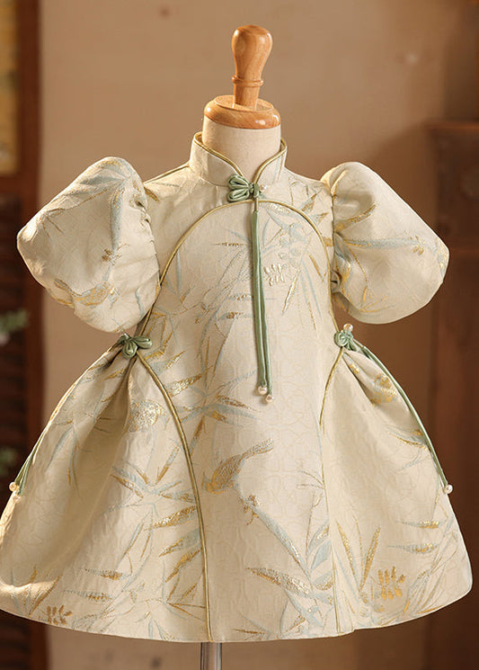 Chinese Style Stand Collar Embroideried Patchwork Kids Maxi Dress Summer Yg011