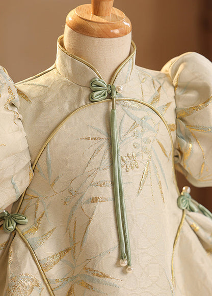 Chinese Style Stand Collar Embroideried Patchwork Kids Maxi Dress Summer Yg011