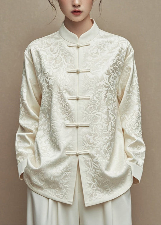 Chinese Style White Stand Collar Button Coats Fall Ag1045