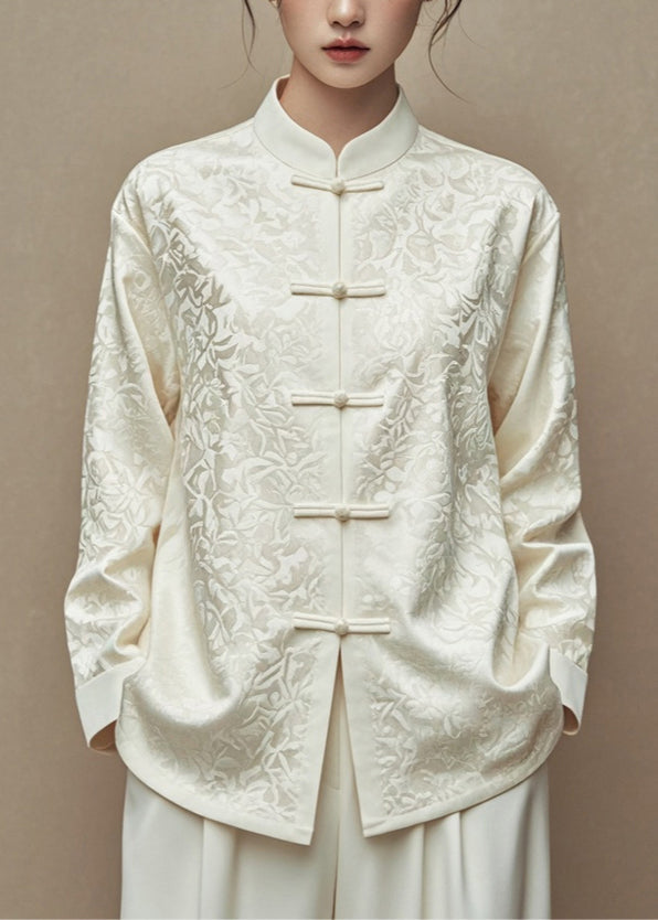Chinese Style White Stand Collar Button Coats Fall Ag1045