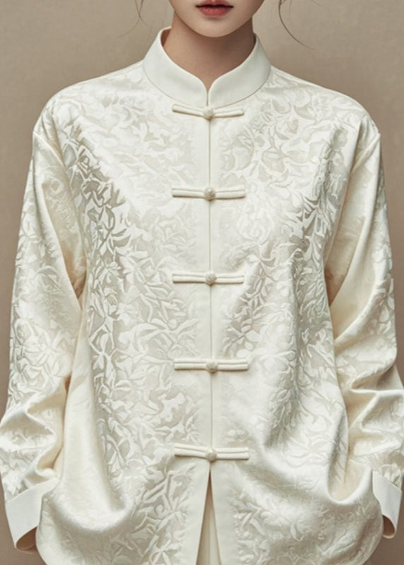 Chinese Style White Stand Collar Button Coats Fall Ag1045