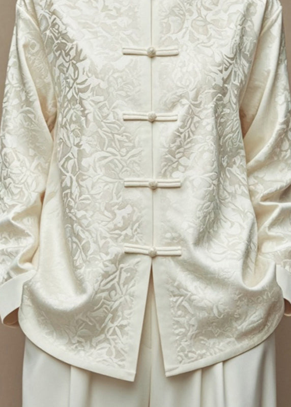 Chinese Style White Stand Collar Button Coats Fall Ag1045