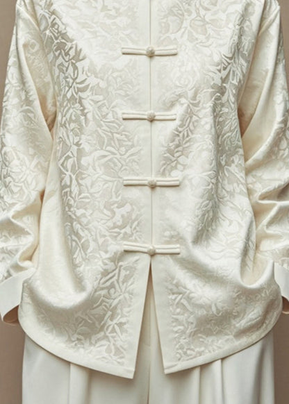 Chinese Style White Stand Collar Button Coats Fall Ag1045