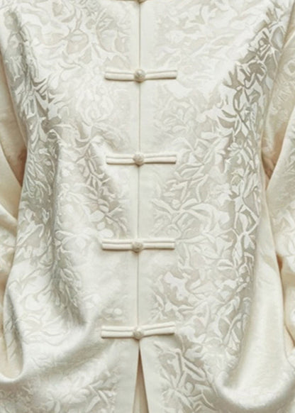 Chinese Style White Stand Collar Button Coats Fall Ag1045