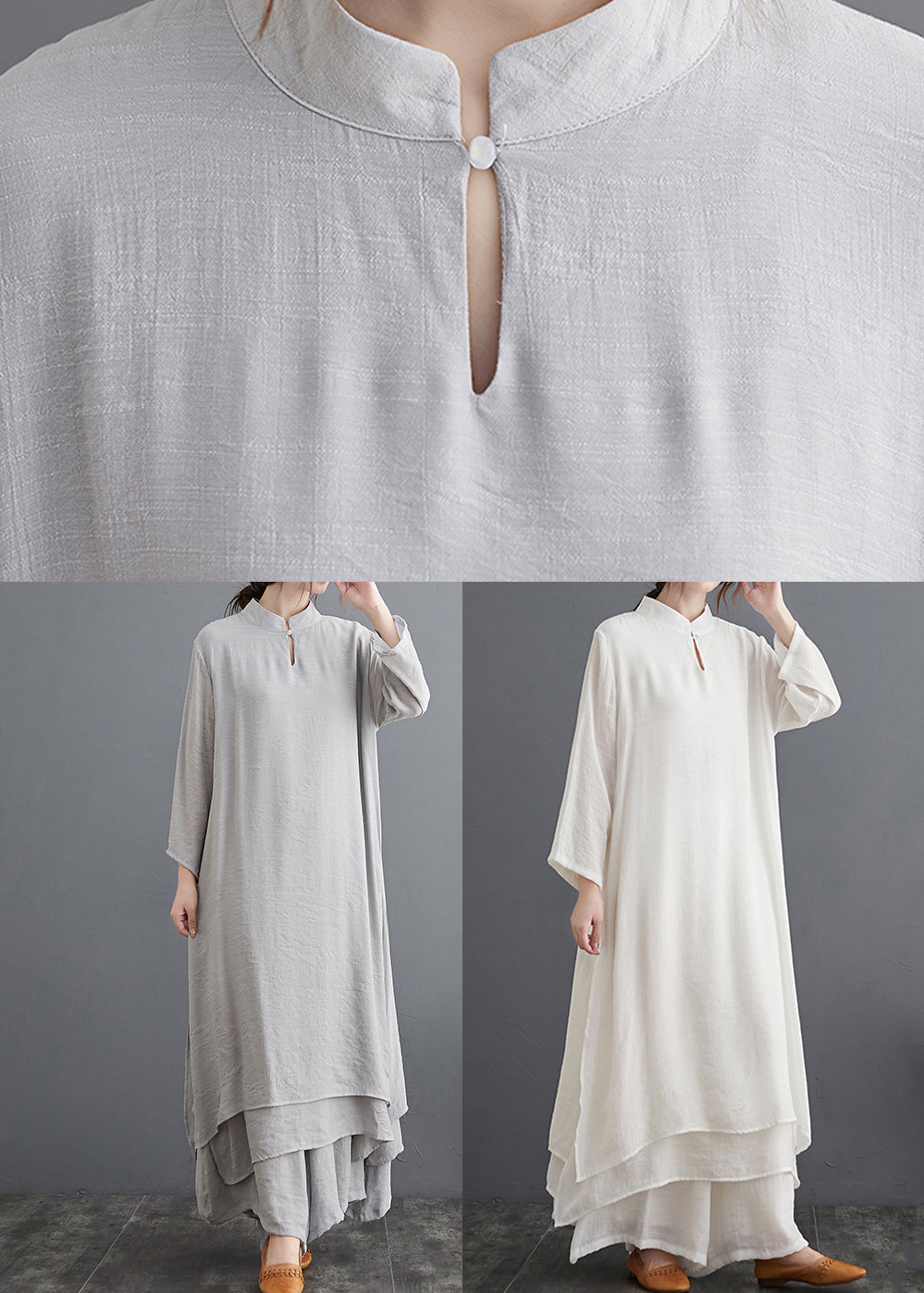Grey Linen Two Piece Set Tops and Pants Clothing Spring Summer Ap095
