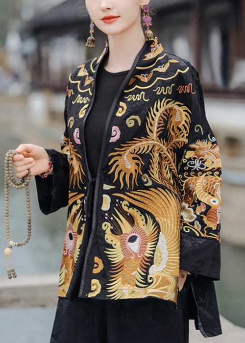 Chinese Style Yellow Embroidered Lace Up Silk Coats Spring Qa1058