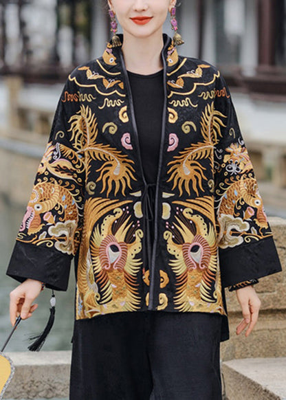 Chinese Style Yellow Embroidered Lace Up Silk Coats Spring Qa1058