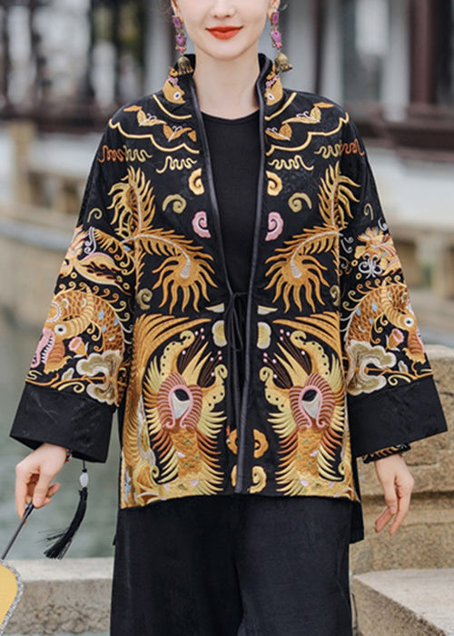 Chinese Style Yellow Embroidered Lace Up Silk Coats Spring Qa1058