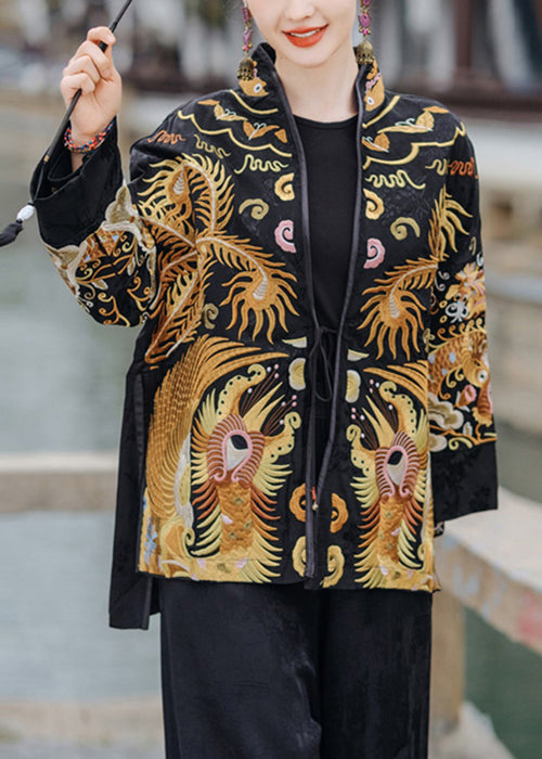 Chinese Style Yellow Embroidered Lace Up Silk Coats Spring Qa1058