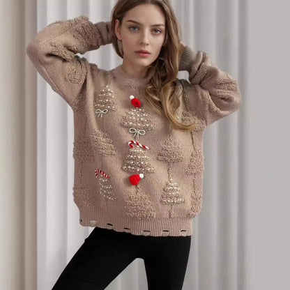 Korean Style Loose Jumper With Bow Christmas Sweater