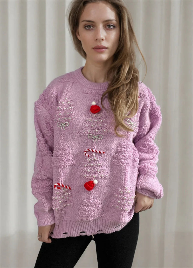 Korean Style Loose Jumper With Bow Christmas Sweater