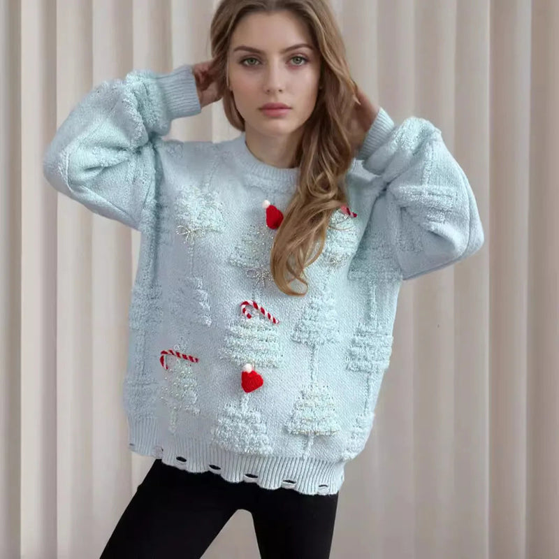 Korean Style Loose Jumper With Bow Christmas Sweater
