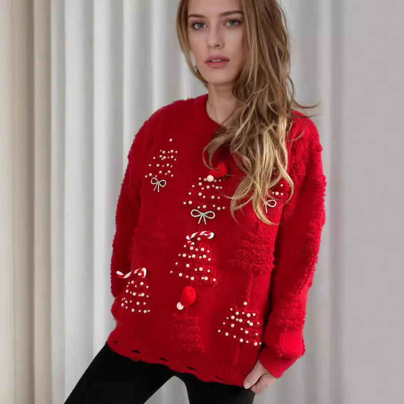 Korean Style Loose Jumper With Bow Christmas Sweater