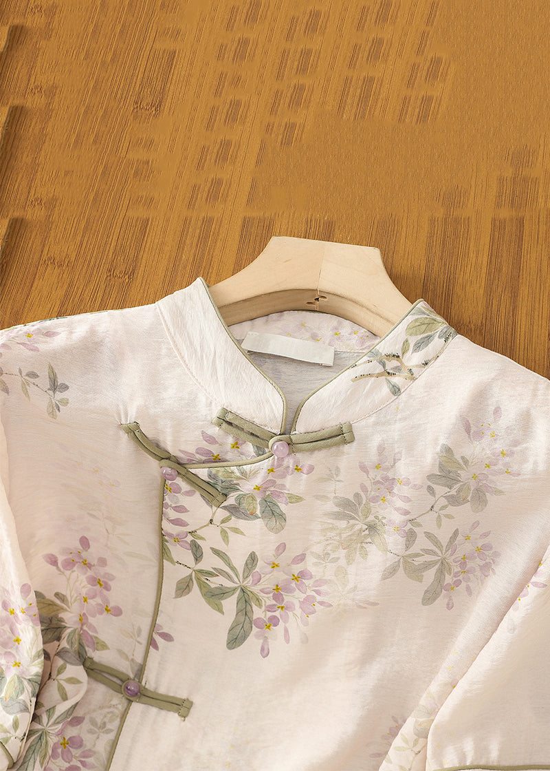 Classy Apricot Button Print Linen Blouse Half Sleeve Jh065
