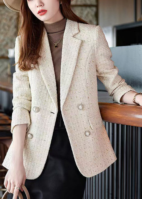 Classy Apricot Double Breast Woolen Coat Spring Yj038