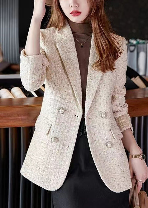 Classy Apricot Double Breast Woolen Coat Spring Yj038
